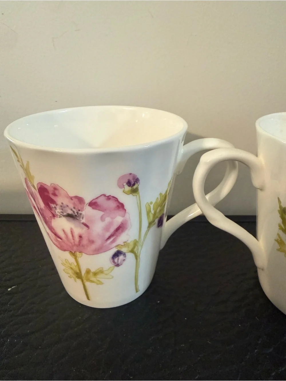 Set Of 2 Rose Of England Fine Bone China Floret Mugs Cups, 4 inches tall